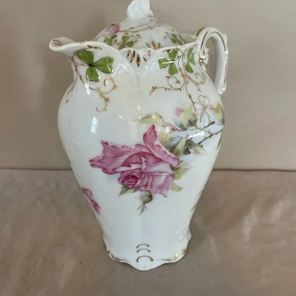 Dresden Germany Antique Porcelain Teapot Coffee Chocolate Pot Pitcher Roses Gold - Picture 5 of 16